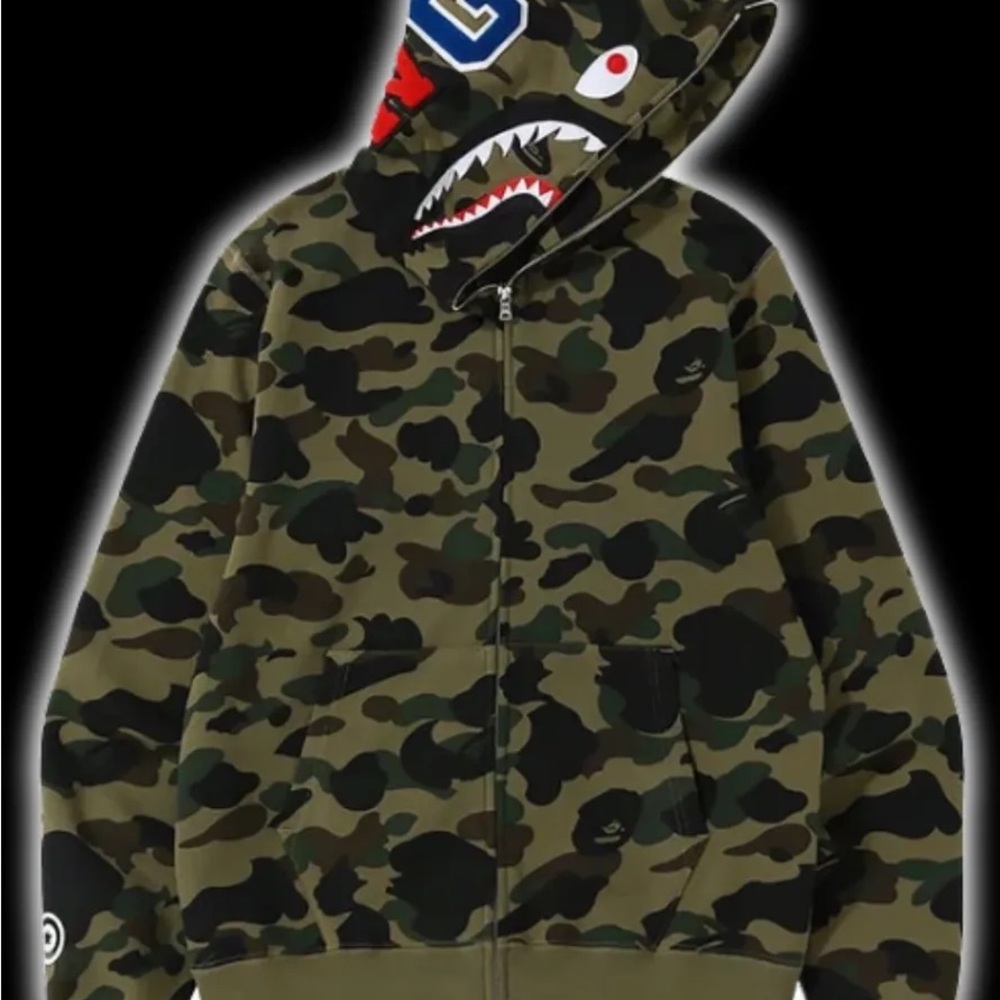 Bape Green Camo Shark Hoodie for Kids